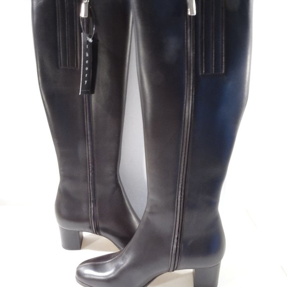 Theory Gypsum Tall Leather Riding Heeled Boots 37.5 NWB 695 BROWN